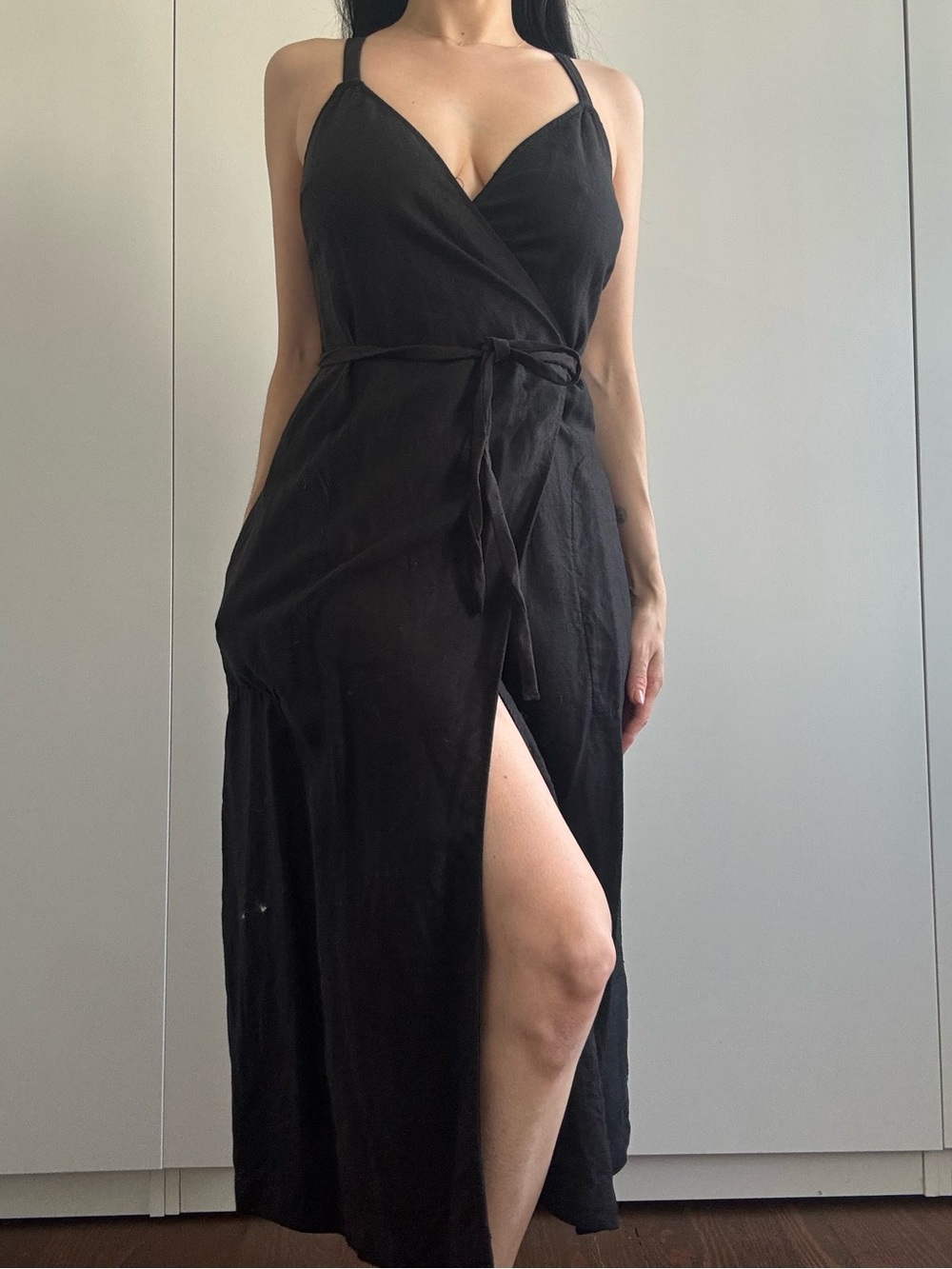 Wilfred Black Wrap Midi Dress